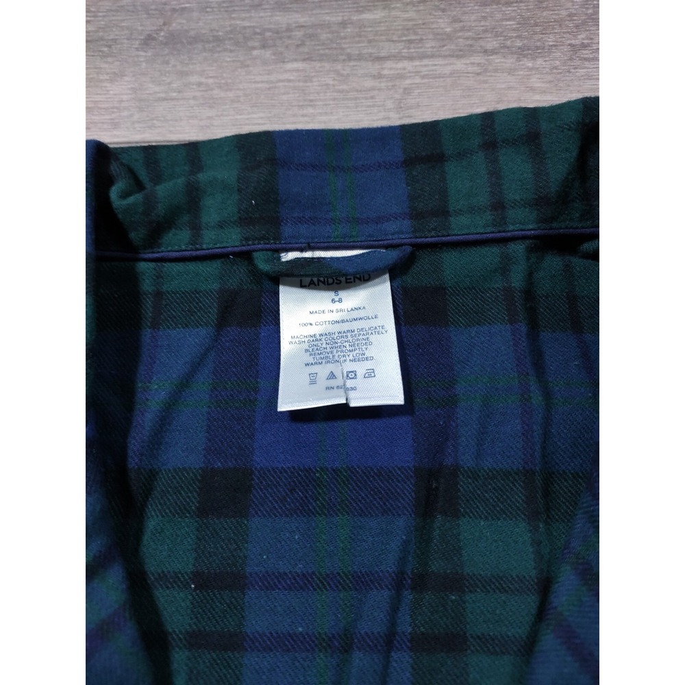 Lands End Pajama Top Womens Small 6-8 Blue Green Flannel Plaid Button Up Shirt - Picture 2 of 5